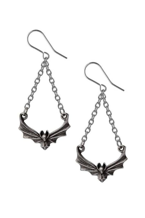 the attic bat dropper earrings by alchemy gothic