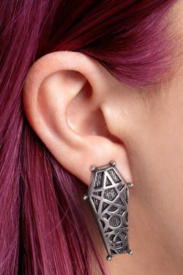 hex coffin stud earrings by alchemy gothic