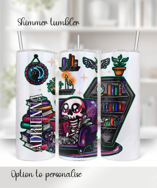 dead reader skeleton bookish gothic 20oz straight tumbler