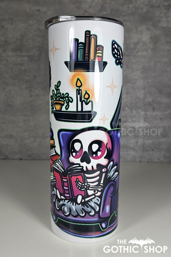 dead reader skeleton bookish gothic 20oz straight tumbler