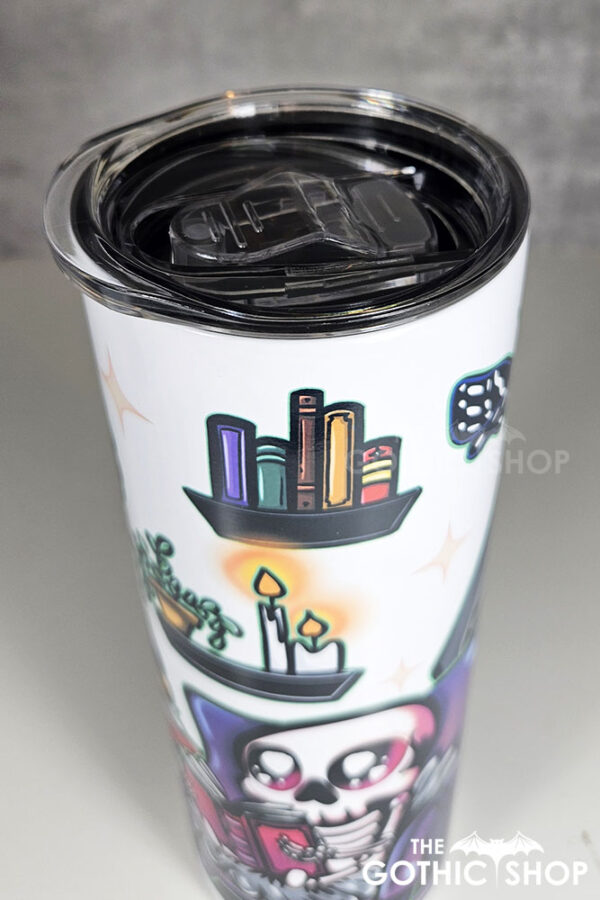 dead reader skeleton bookish gothic 20oz straight tumbler