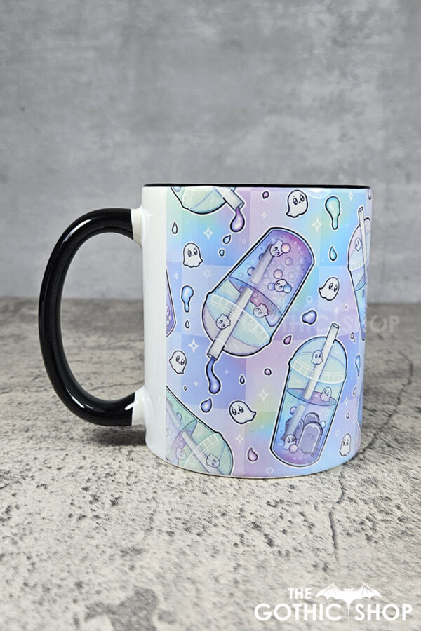 haunted boba ghost bubble tea pastel pink and blue gothic mug gift