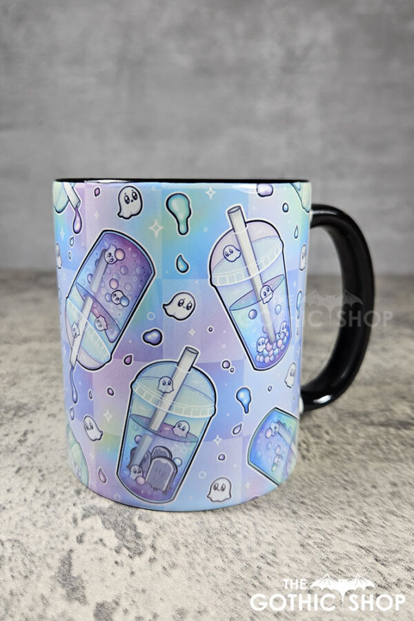 haunted boba ghost bubble tea pastel pink and blue gothic mug gift