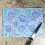 haunted boba ghost bubble tea pastel glass chopping board or worktop protector