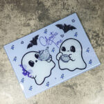 ghostea time cutie ghosties purple glass chopping board or worktop protector