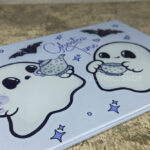 ghostea time cutie ghosties purple glass chopping board or worktop protector