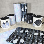 kawaii witchy ghosties ouija bats grey stripe gothic mug