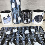 kawaii witchy ghosties ouija bats grey stripe gothic mug