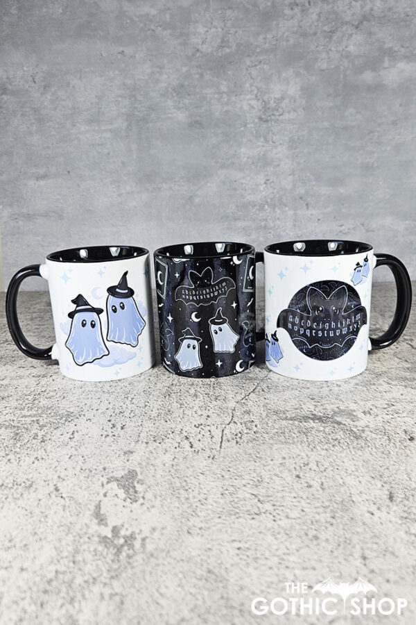 kawaii witchy ghosties ouija bats grey stripe gothic mug