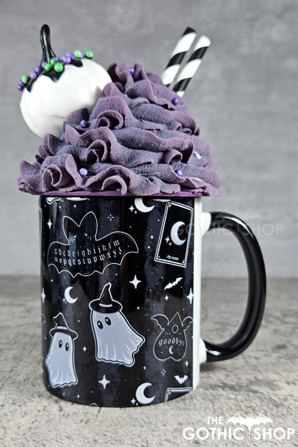 kawaii witchy ghosties ouija bats grey stripe gothic mug