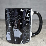 kawaii witchy ghosties ouija bats grey stripe gothic mug