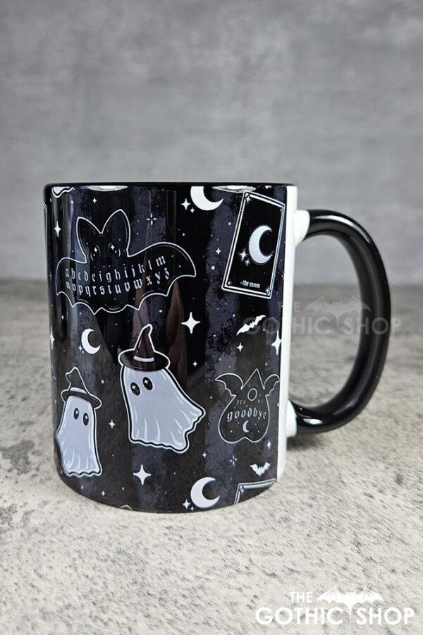 kawaii witchy ghosties ouija bats grey stripe gothic mug