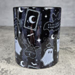 kawaii witchy ghosties ouija bats grey stripe gothic mug