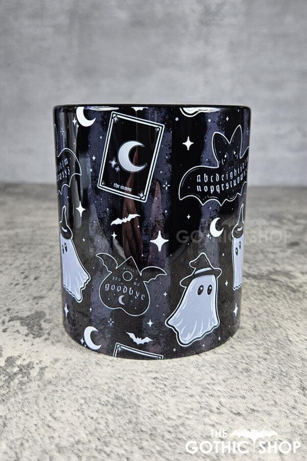 kawaii witchy ghosties ouija bats grey stripe gothic mug