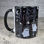 kawaii witchy ghosties ouija bats grey stripe gothic mug