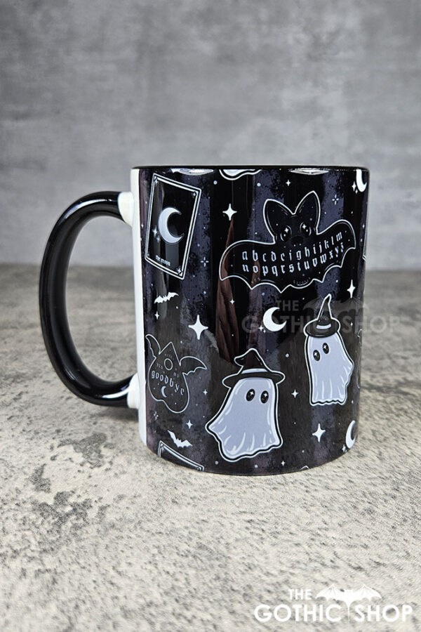 kawaii witchy ghosties ouija bats grey stripe gothic mug
