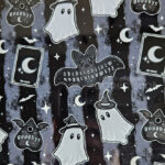 kawaii witchy ghosties ouija bats grey stripe glass chopping board or worktop protector