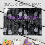 kawaii witchy ghosties ouija bats grey stripe glass chopping board or worktop protector