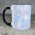 kawaii witchy ghosties ouija bats pastel pink blue gothic mug