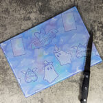 kawaii witchy ghosties ouija bats pastel pink blue glass chopping board or worktop protector