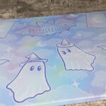 kawaii witchy ghosties ouija bats pastel pink blue glass chopping board or worktop protector