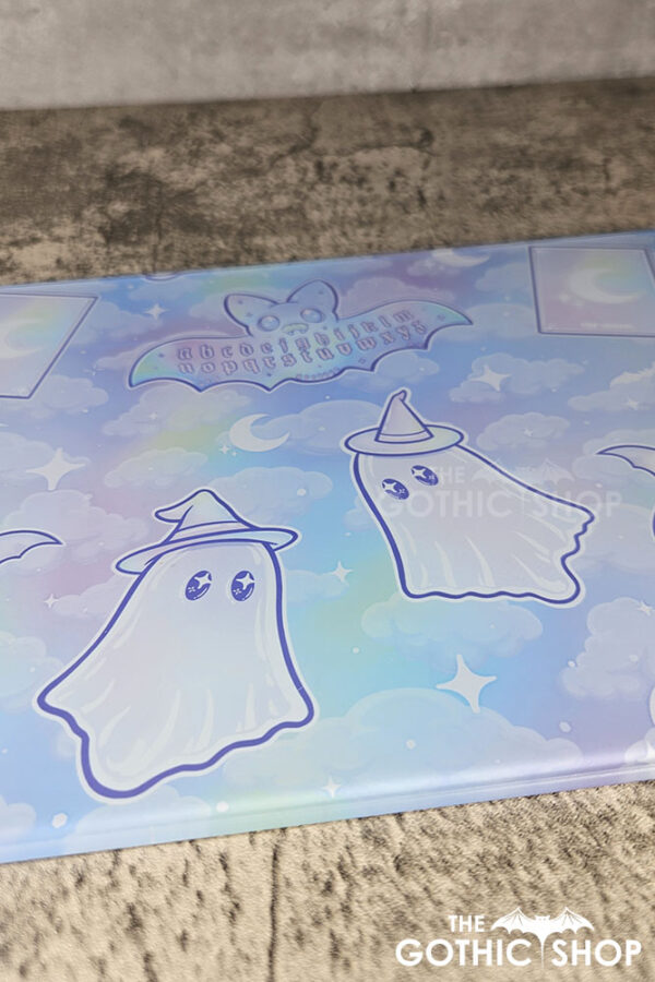 kawaii witchy ghosties ouija bats pastel pink blue glass chopping board or worktop protector