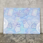 kawaii witchy ghosties ouija bats pastel pink blue glass chopping board or worktop protector