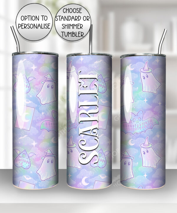 personalised kawaii witchy ghosties ouija bats pastel pink blue gothic 20oz straight tumbler