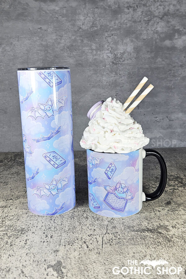 friggin bats & books pastel pink blue gothic print