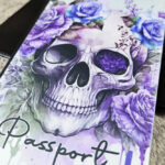 skull purple roses gothic passport & credit card holder