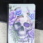 skull purple roses gothic passport & credit card holder