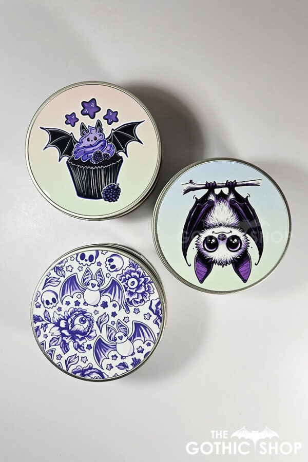 purple berry bat cupcakes & stars round tin