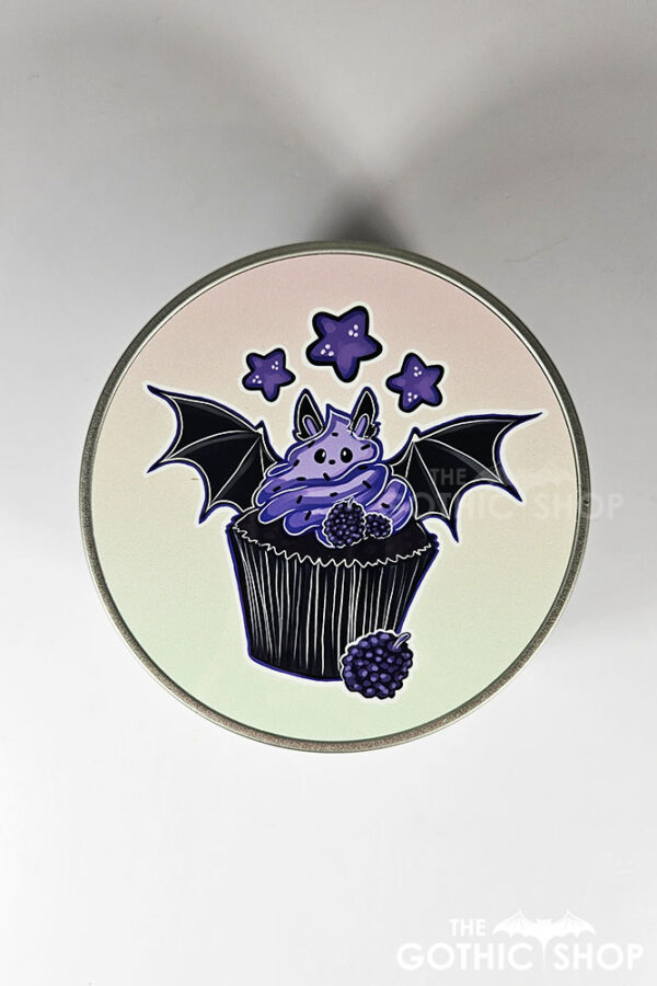 purple berry bat cupcakes & stars round tin