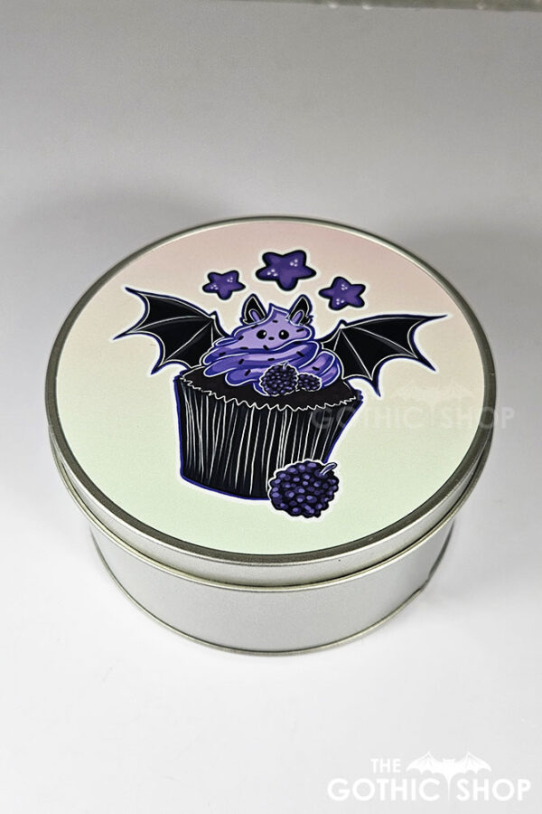 purple berry bat cupcakes & stars round tin