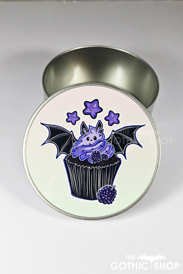 purple berry bat cupcakes & stars round tin