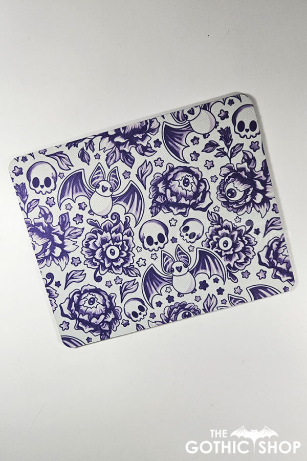 spooky porcelain purple bats & flowers gothic mouse mat