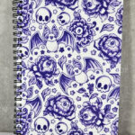 spooky porcelain purple bats & flowers gothic a5 notebook journal