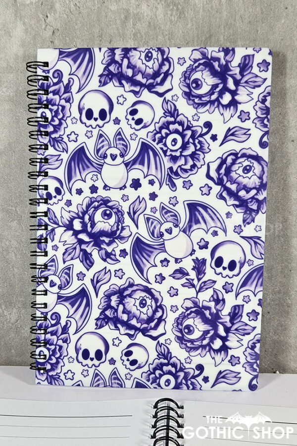 spooky porcelain purple bats & flowers gothic a5 notebook journal
