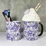 spooky porcelain purple bats & flowers gothic mug gift