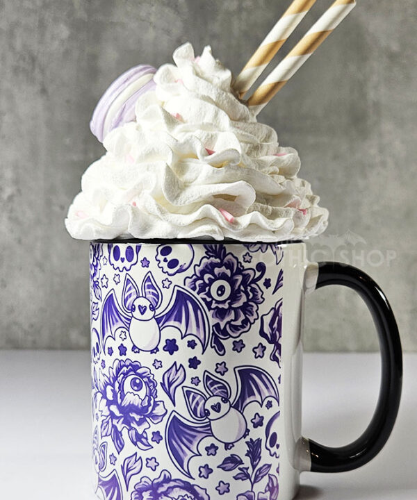 spooky porcelain purple bats & flowers gothic mug gift