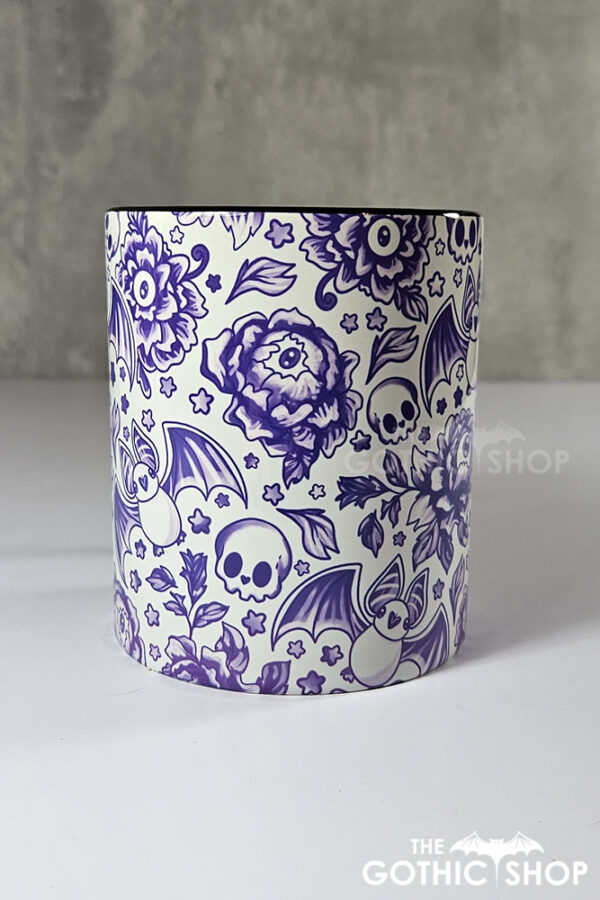 spooky porcelain purple bats & flowers gothic mug gift