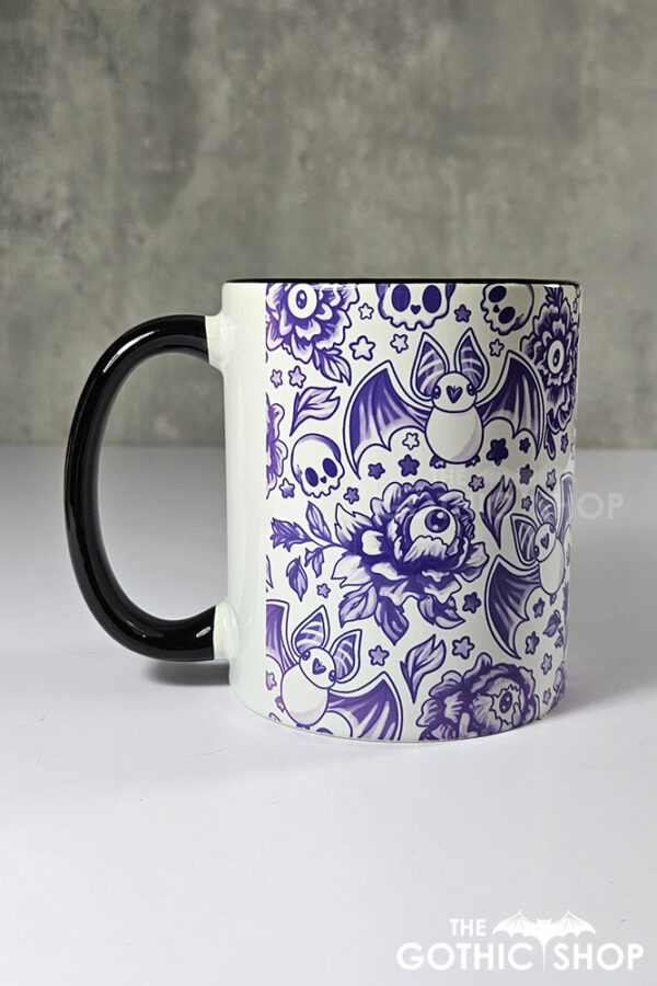 spooky porcelain purple bats & flowers gothic mug gift