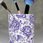 spooky porcelain purple bats & flowers pen or makeup brush pot