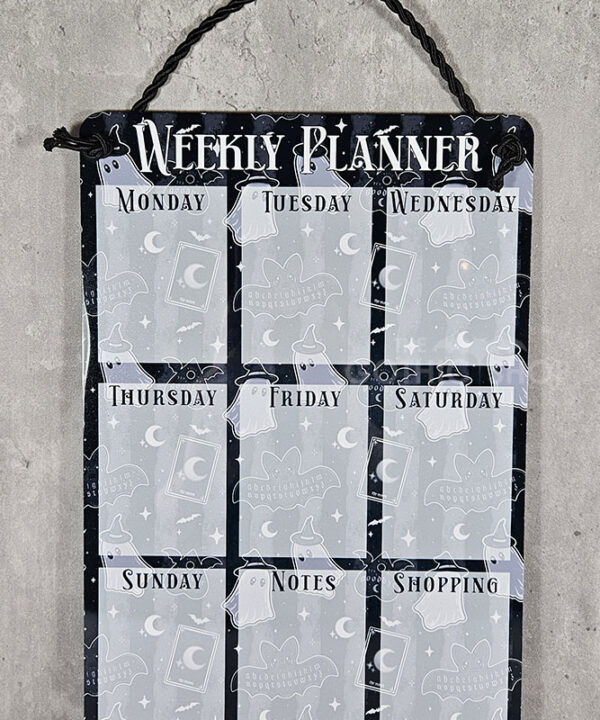 kawaii witchy ghosties ouija bats grey stripe planner whiteboard metal sign