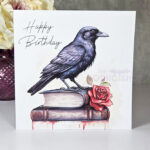 raven on books birthday gothic card