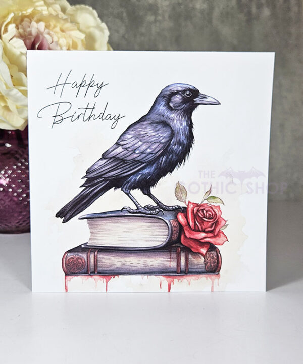 raven on books birthday gothic card
