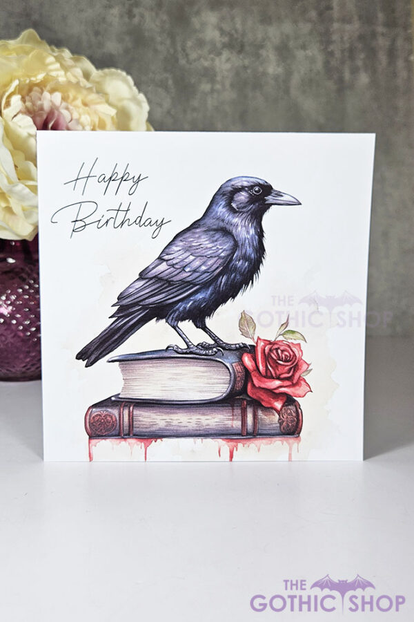 raven on books birthday gothic card