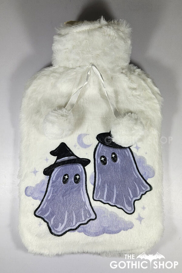 kawaii witchy ghosties & stars hot water bottle with plush cover