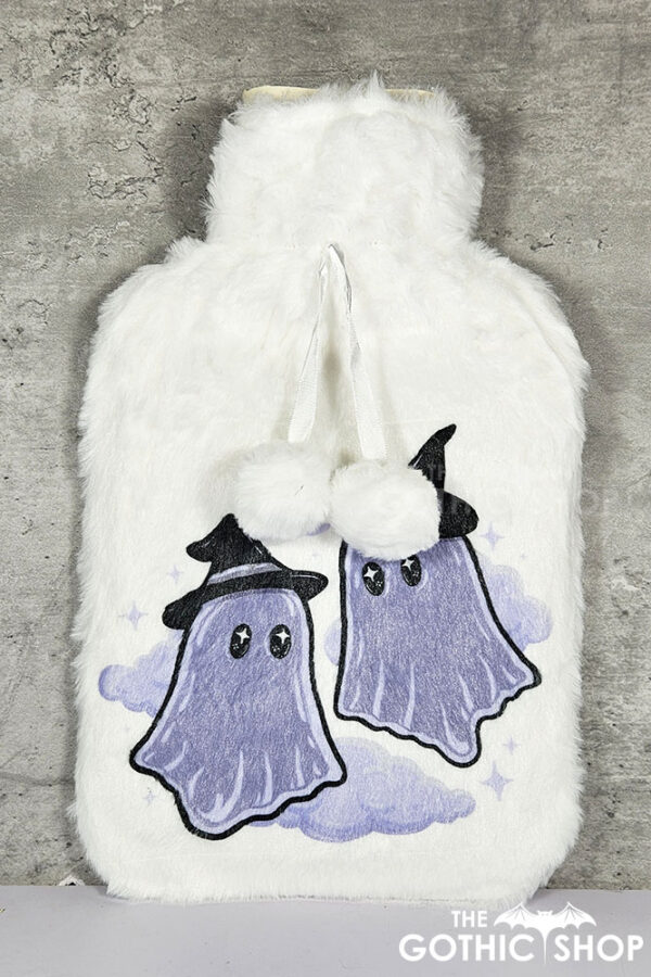 kawaii witchy ghosties & stars hot water bottle with plush cover
