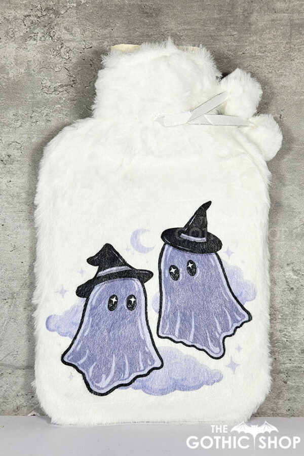 kawaii witchy ghosties & stars hot water bottle with plush cover